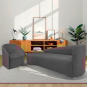 Kit Sofá Curvo França 180cm L.E e Poltrona Luiza Max Conforto, Elegância e Design Moderno Linho Cinza Escuro