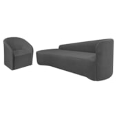 Kit Sofá Curvo França 180cm L.E e Poltrona Luiza Max Conforto, Elegância e Design Moderno Linho Cinza Escuro