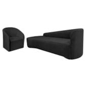 Kit Sofá Curvo França 180cm L.E e Poltrona Luiza Max Conforto, Elegância e Design Moderno Linho Preto