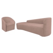 Kit Sofá Curvo França 180cm L.E e Poltrona Luiza Max Conforto, Elegância e Design Moderno Linho Rose