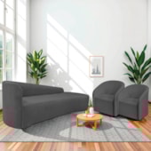 Kit Sofá Curvo França 180cm LD. e 2 Poltronas Luiza Max Conforto, Elegância e Design Moderno Linho Cinza Escuro