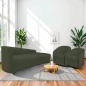 Kit Sofá Curvo França 180cm LD. e 2 Poltronas Luiza Max Conforto, Elegância e Design Moderno Linho Verde