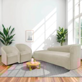 Kit Sofá Curvo França 200cm L.E e 2 Poltronas Luiza Max Conforto, Elegância e Design Moderno Linho Bege