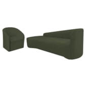 Kit Sofá Curvo França 200cm L.E e Poltrona Luiza Max Conforto, Elegância e Design Moderno Linho Verde
