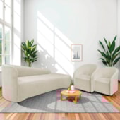 Kit Sofá Curvo França 200cm LD. e 2 Poltronas Luiza Max Conforto, Elegância e Design Moderno Bouclé Bege