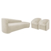 Kit Sofá Curvo França 200cm LD. e 2 Poltronas Luiza Max Conforto, Elegância e Design Moderno Bouclé Bege