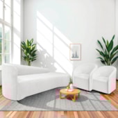 Kit Sofá Curvo França 200cm LD. e 2 Poltronas Luiza Max Conforto, Elegância e Design Moderno Bouclé Branco