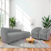 Kit Sofá Curvo França 200cm LD. e 2 Poltronas Luiza Max Conforto, Elegância e Design Moderno Bouclé Cinza