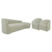 Kit Sofá Curvo França 200cm LD. e 2 Poltronas Luiza Max Conforto, Elegância e Design Moderno Bouclé Verde Oliva