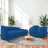 Kit Sofá Curvo França 200cm LD. e 2 Poltronas Luiza Max Conforto, Elegância e Design Moderno Linho Azul Royal