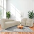 Kit Sofá Curvo França 200cm LD. e 2 Poltronas Luiza Max Conforto, Elegância e Design Moderno Linho Bege