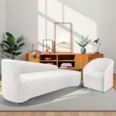 Kit Sofá Curvo França 200cm LD. e Poltrona Luiza Max Conforto, Elegância e Design Moderno Bouclé Branco