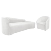 Kit Sofá Curvo França 200cm LD. e Poltrona Luiza Max Conforto, Elegância e Design Moderno Bouclé Branco