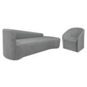 Kit Sofá Curvo França 200cm LD. e Poltrona Luiza Max Conforto, Elegância e Design Moderno Bouclé Cinza