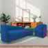 Kit Sofá Curvo França 200cm LD. e Poltrona Luiza Max Conforto, Elegância e Design Moderno Linho Azul Royal