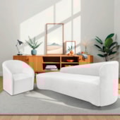 Kit Sofá Curvo França 220cm L.E e Poltrona Luiza Max Conforto, Elegância e Design Moderno Bouclé Branco