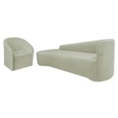 Kit Sofá Curvo França 220cm L.E e Poltrona Luiza Max Conforto, Elegância e Design Moderno Bouclé Verde Oliva
