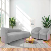 Kit Sofá Curvo França 220cm LD. e 2 Poltronas Luiza Max Conforto, Elegância e Design Moderno Linho Cinza Claro