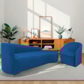Kit Sofá Curvo França 220cm LD. e Poltrona Luiza Max Conforto, Elegância e Design Moderno Linho Azul Royal