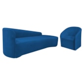 Kit Sofá Curvo França 220cm LD. e Poltrona Luiza Max Conforto, Elegância e Design Moderno Linho Azul Royal
