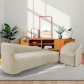 Kit Sofá Curvo França 220cm LD. e Poltrona Luiza Max Conforto, Elegância e Design Moderno Linho Bege