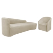 Kit Sofá Curvo França 220cm LD. e Poltrona Luiza Max Conforto, Elegância e Design Moderno Linho Bege
