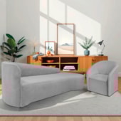Kit Sofá Curvo França 220cm LD. e Poltrona Luiza Max Conforto, Elegância e Design Moderno Linho Cinza Claro