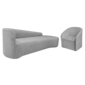 Kit Sofá Curvo França 220cm LD. e Poltrona Luiza Max Conforto, Elegância e Design Moderno Linho Cinza Claro