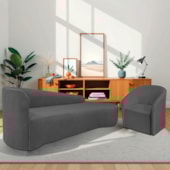 Kit Sofá Curvo França 220cm LD. e Poltrona Luiza Max Conforto, Elegância e Design Moderno Linho Cinza Escuro