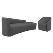 Kit Sofá Curvo França 220cm LD. e Poltrona Luiza Max Conforto, Elegância e Design Moderno Linho Cinza Escuro