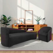 Kit Sofá Curvo França 220cm LD. e Poltrona Luiza Max Conforto, Elegância e Design Moderno Linho Preto