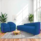 Kit Sofá Curvo França 250cm L.E e 2 Poltronas Luiza Max Conforto, Elegância e Design Moderno Linho Azul Royal