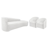 Kit Sofá Curvo França 250cm LD. e 2 Poltronas Luiza Max Conforto, Elegância e Design Moderno Bouclé Branco