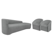 Kit Sofá Curvo França 250cm LD. e 2 Poltronas Luiza Max Conforto, Elegância e Design Moderno Bouclé Cinza