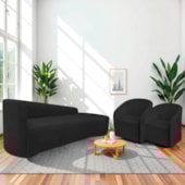 Kit Sofá Curvo França 250cm LD. e 2 Poltronas Luiza Max Conforto, Elegância e Design Moderno Bouclé Preto