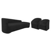 Kit Sofá Curvo França 250cm LD. e 2 Poltronas Luiza Max Conforto, Elegância e Design Moderno Bouclé Preto