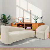 Kit Sofá Curvo França 250cm LD. e Poltrona Luiza Max Conforto, Elegância e Design Moderno Bouclé Bege
