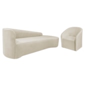 Kit Sofá Curvo França 250cm LD. e Poltrona Luiza Max Conforto, Elegância e Design Moderno Bouclé Bege