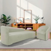Kit Sofá Curvo França 250cm LD. e Poltrona Luiza Max Conforto, Elegância e Design Moderno Bouclé Verde Oliva