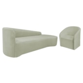 Kit Sofá Curvo França 250cm LD. e Poltrona Luiza Max Conforto, Elegância e Design Moderno Bouclé Verde Oliva