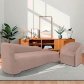 Kit Sofá Curvo França 250cm LD. e Poltrona Luiza Max Conforto, Elegância e Design Moderno Linho Rose