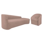 Kit Sofá Curvo França 250cm LD. e Poltrona Luiza Max Conforto, Elegância e Design Moderno Linho Rose