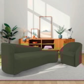 Kit Sofá Curvo França 250cm LD. e Poltrona Luiza Max Conforto, Elegância e Design Moderno Linho Verde