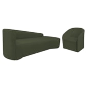 Kit Sofá Curvo França 250cm LD. e Poltrona Luiza Max Conforto, Elegância e Design Moderno Linho Verde