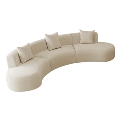 Kit Sofá Modular 4 Lugares Moderno Curvo Orgânico Duna Bouclé Bege