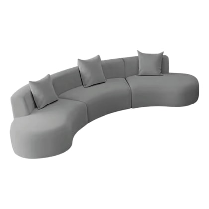 Kit Sofá Modular 4 Lugares Moderno Curvo Orgânico Duna Bouclé Cinza