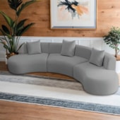 Kit Sofá Modular 4 Lugares Moderno Curvo Orgânico Duna Bouclé Cinza