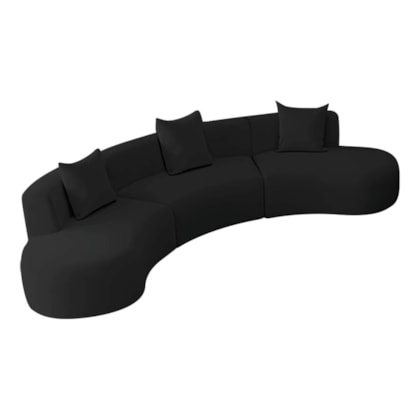 Kit Sofá Modular 4 Lugares Moderno Curvo Orgânico Duna Bouclé Preto