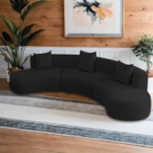 Kit Sofá Modular 4 Lugares Moderno Curvo Orgânico Duna Bouclé Preto