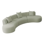 Kit Sofá Modular 4 Lugares Moderno Curvo Orgânico Duna Bouclé Verde Oliva